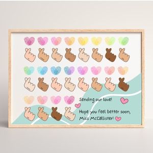 Cartão de melhoras para professores com arte de coração e impressão digital, faça você mesmo, 8x10, presente personalizado editável para agradecimento ao professor, download instantâneo