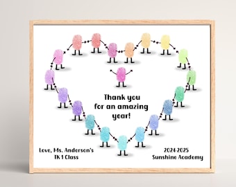 Teacher Appreciation Gift, Fingerprint Heart Art, Personalized End of Year Teacher Thank You Gift, Instant Download, Student Teacher Gift