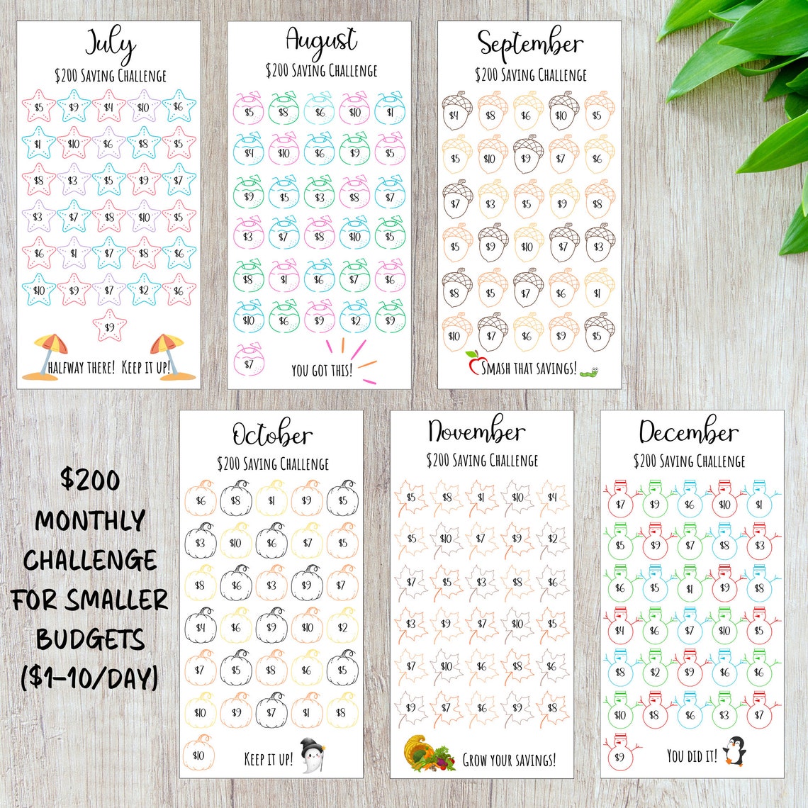 Small Budget Monthly Savings Challenge Printable 200 Savings Tracker ...
