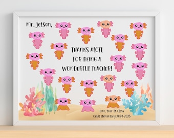 Axolotl Fingerprint Art Teacher Appreciation Gift, Printable 8x10 Editable Personalized Gift for Teacher, End of Year Gift for Teacher