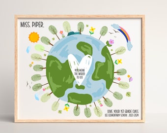 Happy Earth Day Fingerprint Art You Mean The World To Us Craft Printable 8x10 Instant Download Kids World Day Thumbprint Tree Art Editable