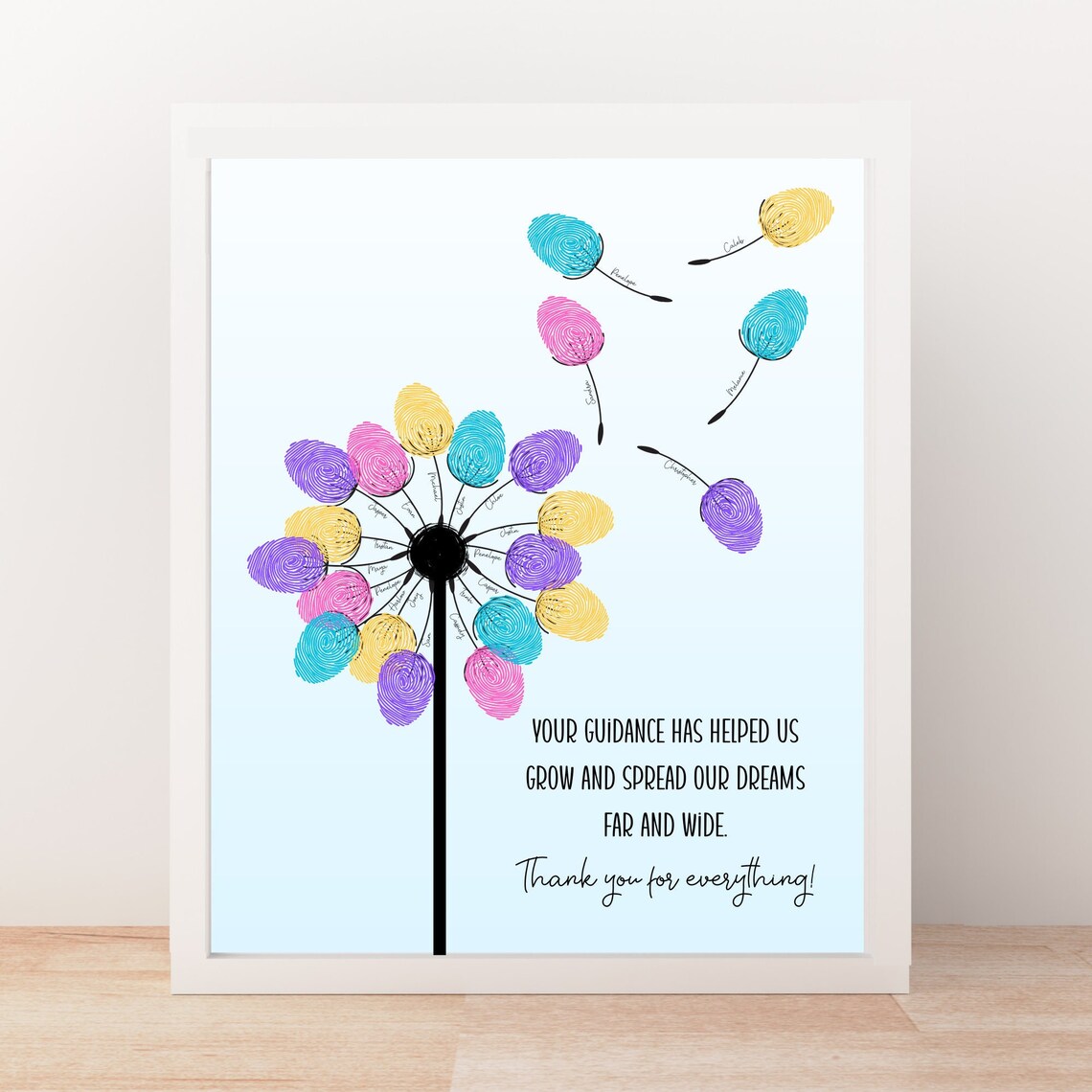 Dandelion Fingerprint Art Teacher Appreciation Gift, Printable 8x10 ...
