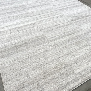 Ivory Beige Wool Rug, Hand Knotted Solid Carpet, Neutral Minimalist Modern Area Rug 8x10 9x12, Soft Living Room Bedroom Floor Decor