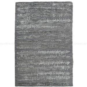 Modern Abstract Charcoal Grey and Silver Hand Knotted Wool Rug, Soft Medium Pile Carpet for Living Room or Bedroom, 8x10 and 9x12
