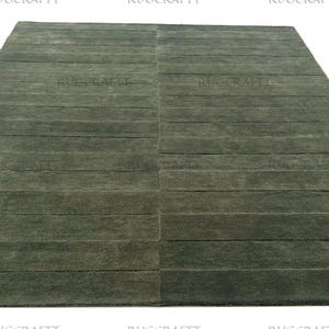 Hand Tufted Wool Rug: Dark Green Solid Texture, Custom Size 8x10 9x12