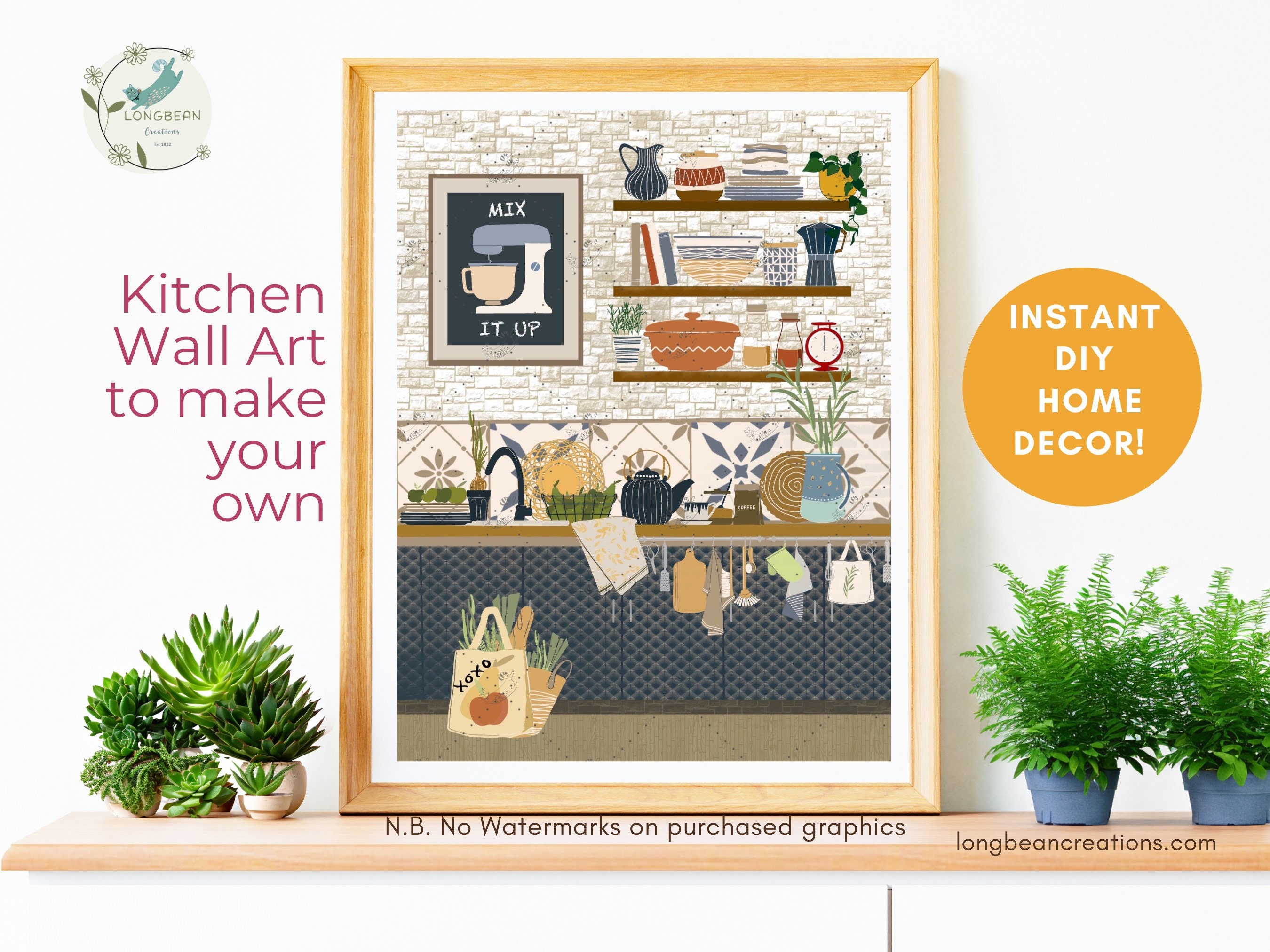 free kitchen wall art bundle | 5 printable designs |... Printable Kitchen Wall Art, Kitchen Print, Kitchen Decor, Inviting Cosy ...