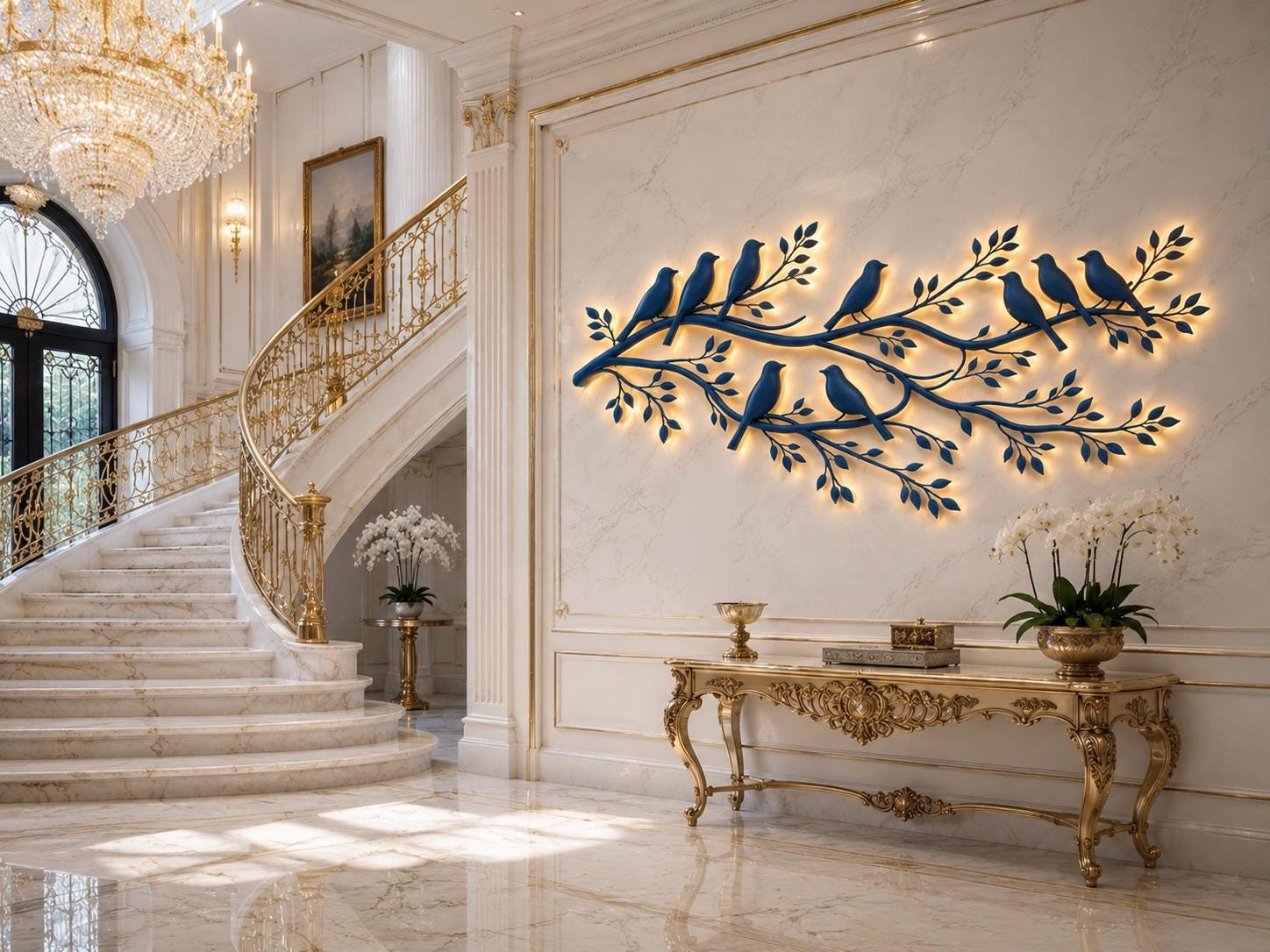 Large Metal Birds on Branch Wall Art With Backlight L.E.D – 3D Abstract ...
