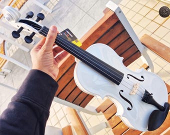 White Handmade Maple Wood Violin – All Sizes, Great Sound for Students, Musicians & Professionals, Includes Velvet Case,Bow Rosin