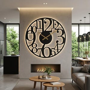 Individuelle Metallwandkunst mit LED-Hintergrundbeleuchtung, moderne lasergeschnittene Wanddekoration, personalisierte Edelstahluhr/Kunstwerk, industrielle Dekoration für Zuhause oder Büro