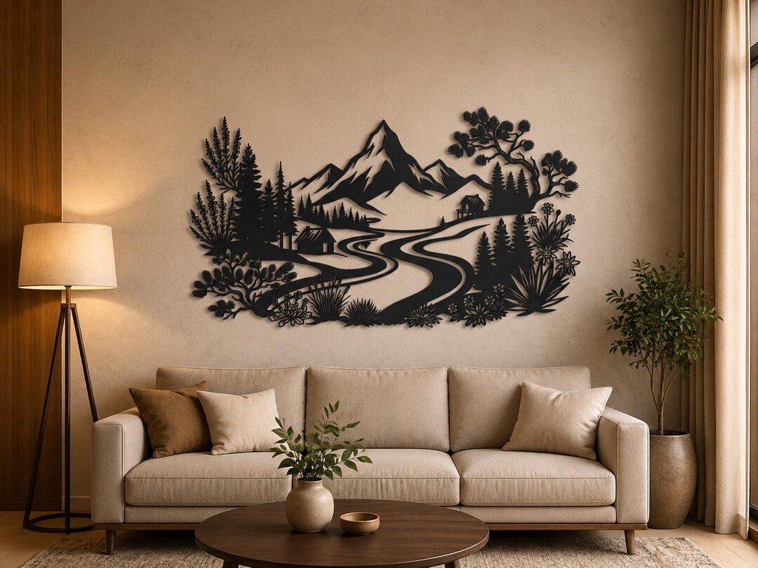 Metal Mountain Wall Art | Nature Landscape Decor | Pine Tree Forest ...