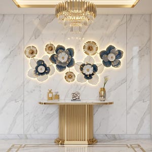 Metal Floral Wall Art, Handmade Modern 3D Flower Sculpture, Metallic Decor, Ambient LED Glow