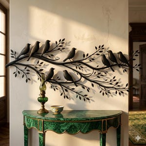 Large Metal Birds on Branch Wall Art – Modern 3D Abstract Nature ...