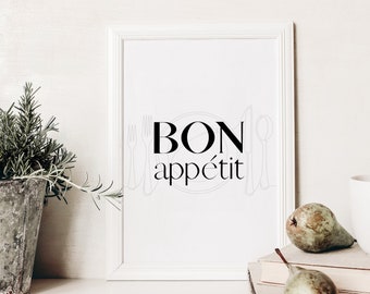 Bon Appétit Typography Print – Dining Room Kitchen Wall Art (Digital Download)