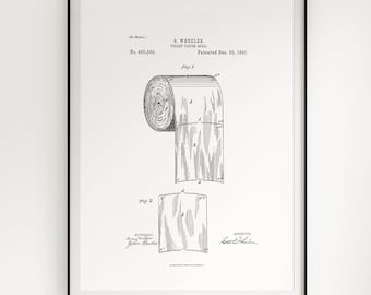 Toilet Paper Roll Patent - Seth Wheeler Patent - Bathroom Poster - Toilet Printable - Patent Poster