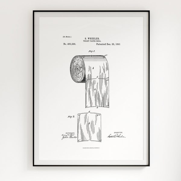 Toilet Paper Roll Patent - Seth Wheeler Patent - Bathroom Poster - Toilet Printable - Patent Poster