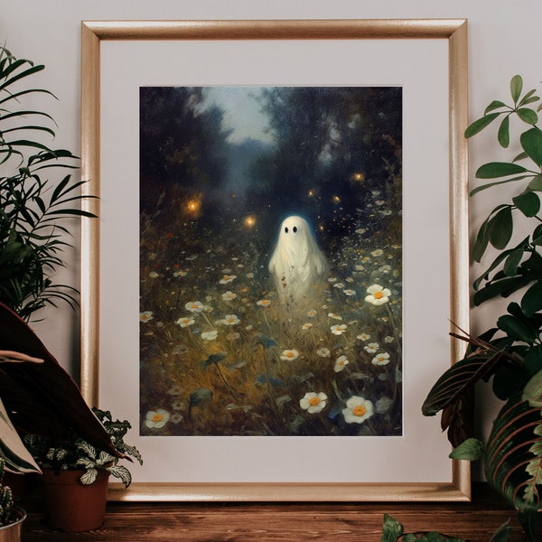 Ghost Painting/Ghost in the forest/ghost in field/Dark Academia/Cottage Core/Vintage ghost painting /Ghost Haunting/Moody Vintage Painting