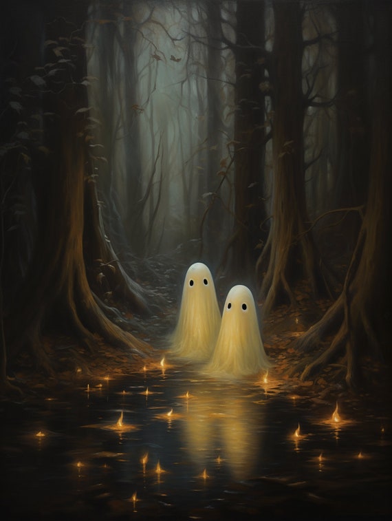 Cute Ghost Halloween Forest 4K Wallpaper iPhone HD Phone #3351m