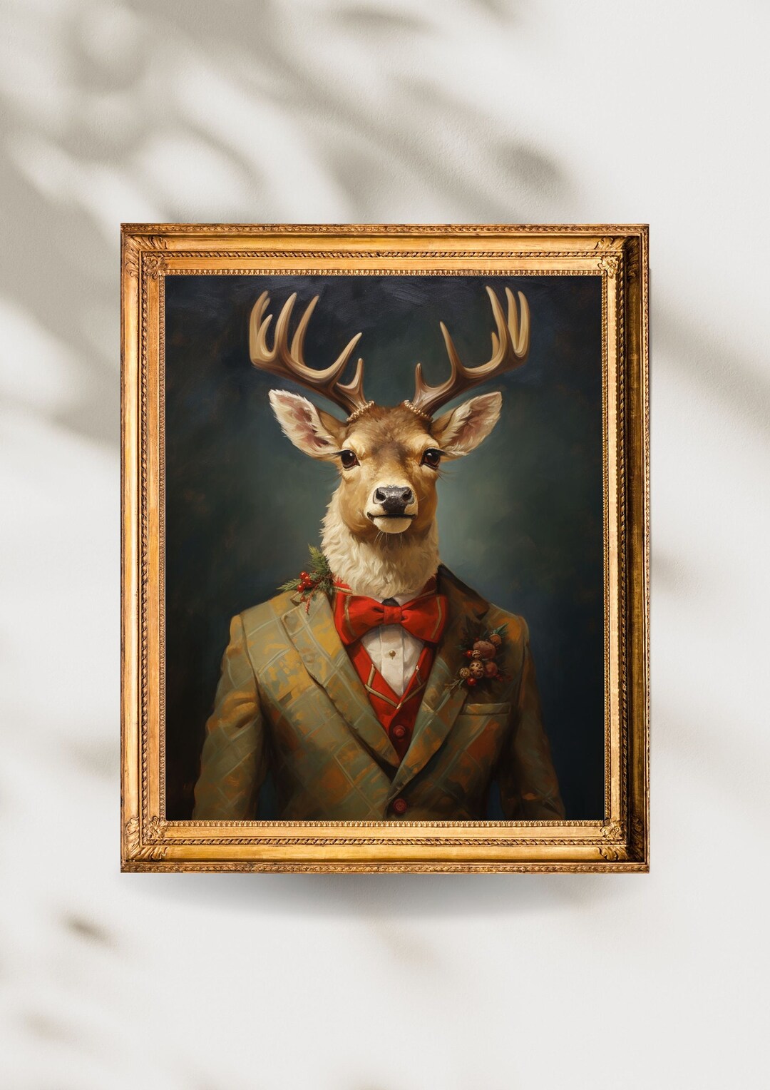 Winter Print/christmas Deer Portrait Painting/christmas Wall Decor ...