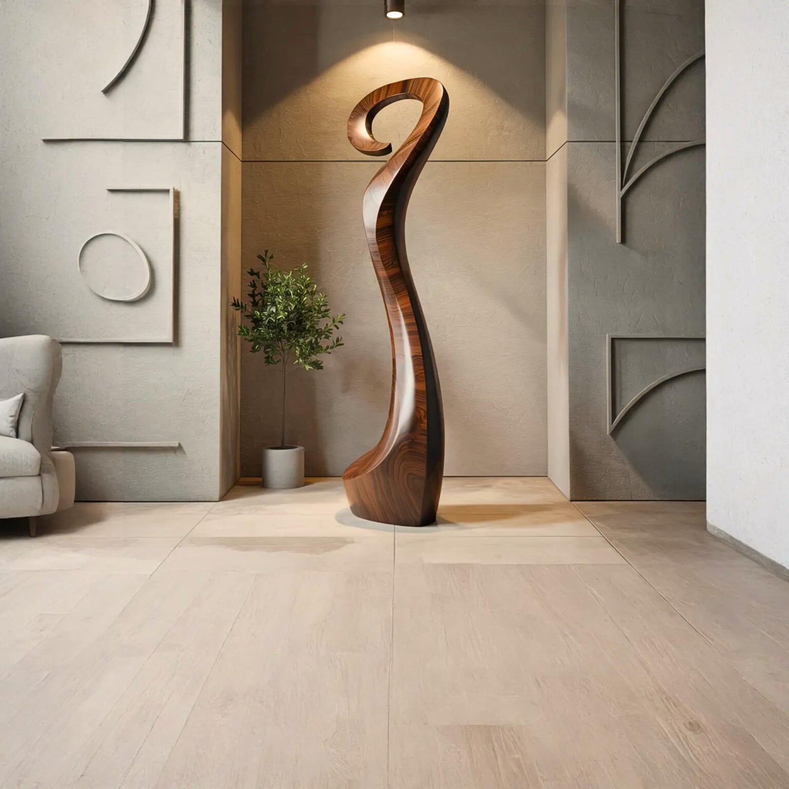 Tall Abstract Wood Sculpture | Modern Indoor Art | Handmade Wooden