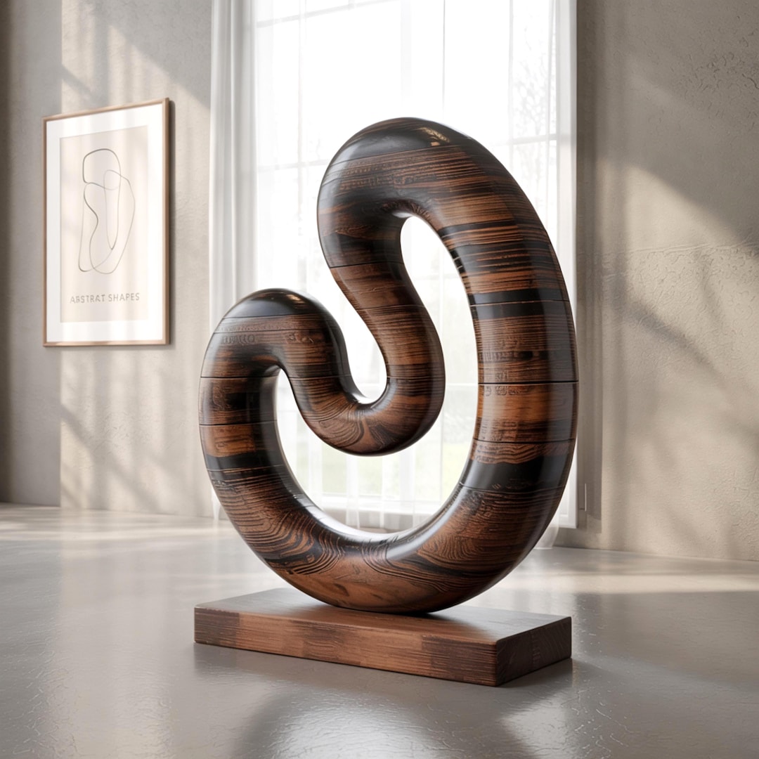 Curved Abstract Wood Sculpture – Modern Indoor Art Piece, Handcrafted ...