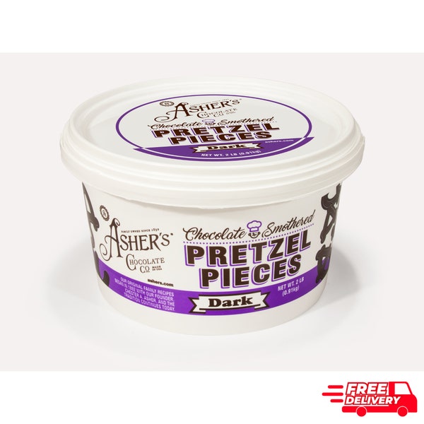 Dark Chocolate Smothered Pretzel Pieces – 2 lb. Pail