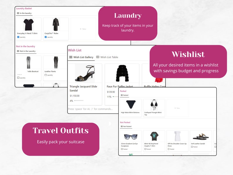 Wardrobe Manager Notion Template for Clothing Organization, Closet