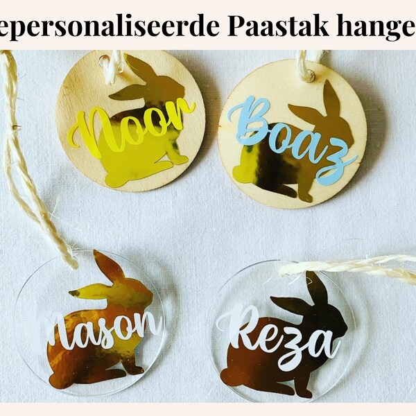 Paastak hangers gepersonaliseerd met naam, Pasen 2024, cadeautip voor Pasen, paashaas met naam, paastak versieren, paas decoratie,