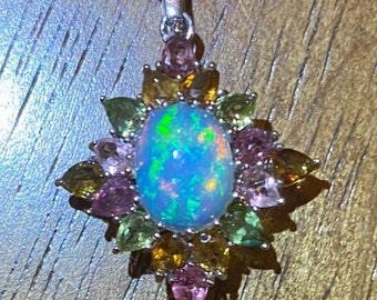 Ethiopian Welo Opal and Multi Colored Tourmaline Pendant