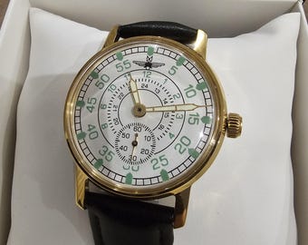 Vintage ZiM Aviation Watch: Mechanical Mens Wristwatch, Gold Case