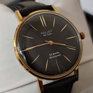 Vintage Poljot de Luxe-klocka: mekaniskt urverk från Sovjetunionen, guldboett (35 mm)