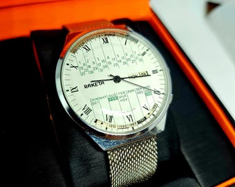 Reloj vintage RAKETA para hombre COLLEGE Calendario Perpetuo Reloj URSS 40 mm ultra raro