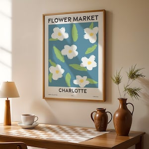 Blumenmarkt, 6er-Set, North Carolina, Charlotte, Raleger, Greensboro, Durham, Winston-Salem, Fayetteville, lebendige moderne Wandkunst