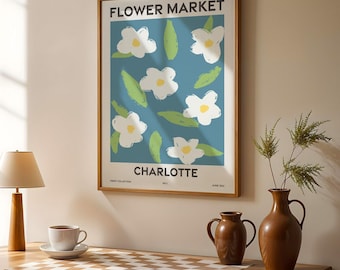 Flower Market, Set of 6, North Carolina, Charlotte, Raleigh, Greensboro, Durham, Winston-Salem, Fayetteville, Vibrant Modern Wall Art Prints