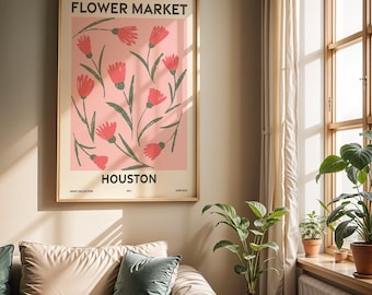 Flower Market, Set of 6, Texas, Houston, San Antonio, Dallas, Austin, Fort Worth, El Paso, Vibrant Modern Wall Art Prints