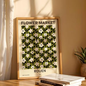 Flower Market, Set of 6, Normandy Region, Rouen, Caen, Le Havre, Cherbourg-en-Cotentin, Évreux, Dieppe, Vibrant Modern Wall Art Prints