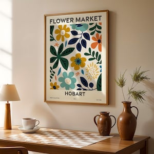 Flower Market, Set of 6, Tasmania, Canberra, Hobart, Launceston, Burnie, Devonport, Kingston, Ulverstone, Vibrant Modern Wall Art Prints