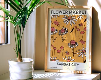 Flower Market, Set of 6, Missouri, Kansas City, St. Louis, Springfield, Independence, Columbia, Lee&#39;s Summit, Vibrant Modern Wall Art Prints