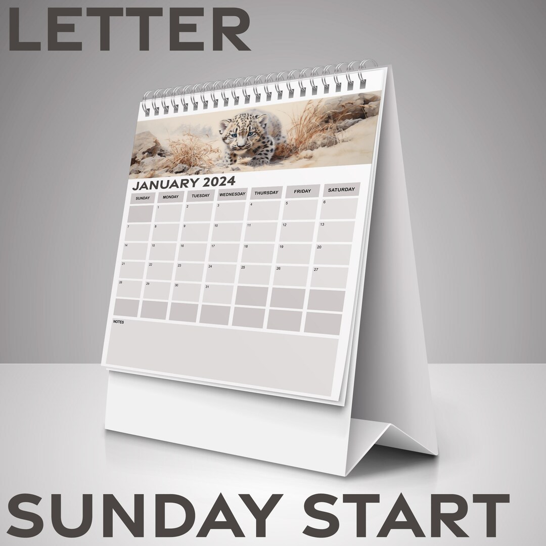 2025 Calendar, Monthly Planner 2025, Snow Leopard Calendar, Sunday