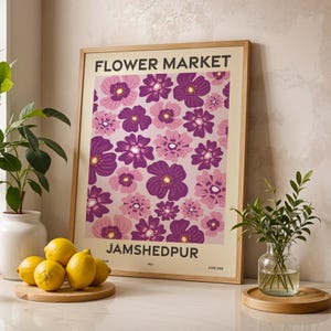 Blumenmarkt, 6er-Set, Jharkhand, Jamshedpur, Dhanbad, Ranchi, Bokaro Steel City, Deoghar, Hazaribagh, lebendige moderne Wandkunst