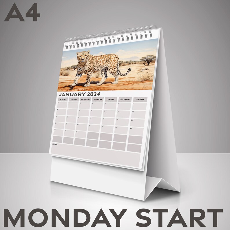 2024 Calendar Monthly Planner 2024 Cheetah Calendar Sunday Etsy