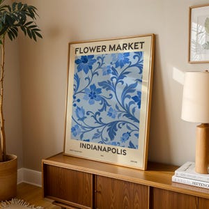 Stampe del mercato dei fiori dell'Indiana, set di 6 stampe da parete blu, scaricabili