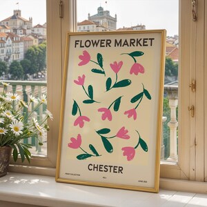Mercato dei fiori, set di 6, Cheshire, Chester, Warrington, Runcorn, Widnes, Ellesmere Port, Macclesfield, stampe artistiche moderne e vivaci