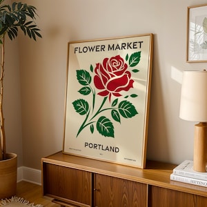 Oregon Flower Market Poster Set of 6, Rose Botanical Art, Digital Download