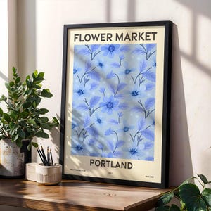 Oregon Flower Market-printcollectie, blauw muurdecor, set van 6 inch