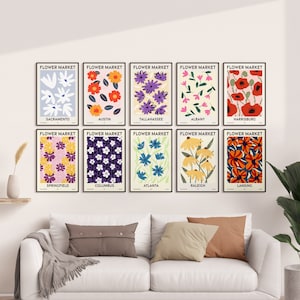 Flower Market, Set of 50, US State Capitals, 50 US State Capitals, Washington DC, Vibrant Modern Wall Art Prints