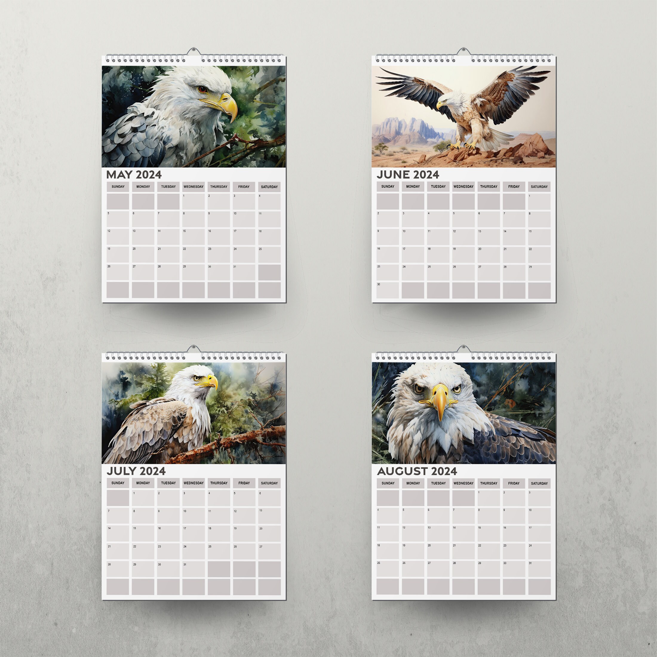 2024 Calendar, Monthly Planner 2024, Eagle Calendar, Sunday Start