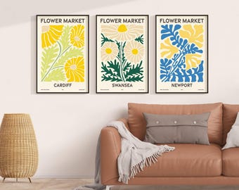 Flower Market, Set of 6, Wales, Cardiff, Swansea, Newport, Wrexham, Barry, Neath, Matisse Modern Wall Art Prints