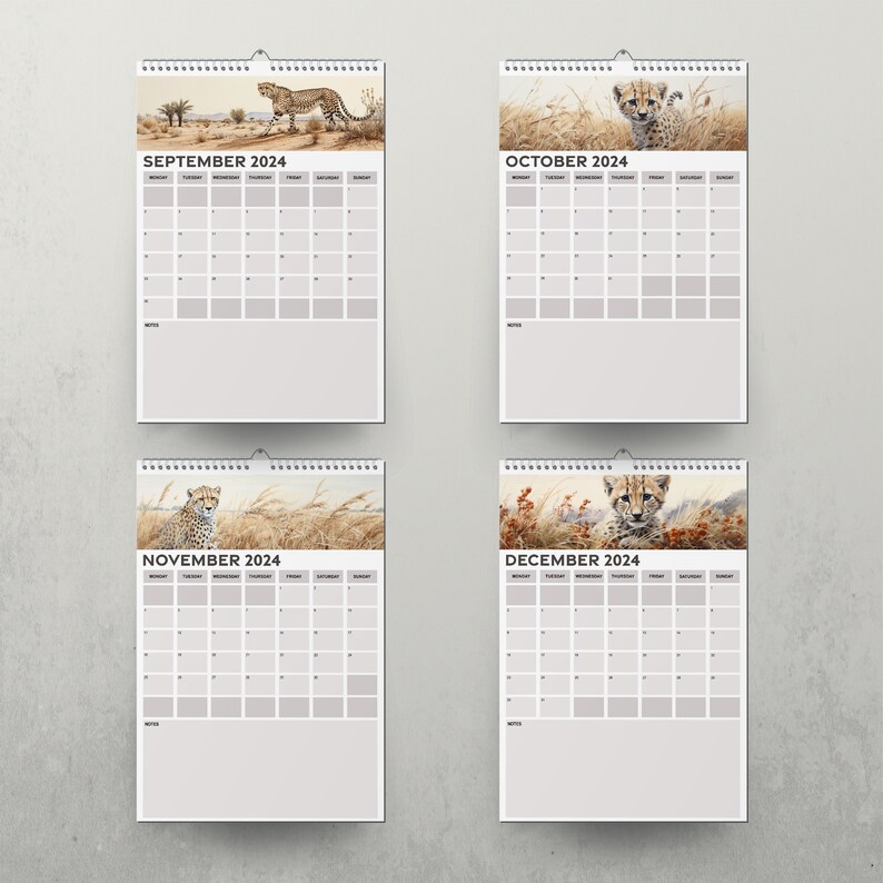 2024 Calendar Monthly Planner 2024 Cheetah Calendar Sunday Etsy UK