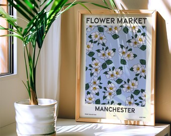 Flower Market, Set of 6, Greater Manchester, Manchester, Salford, Stockport, Bolton, Oldham, Rochdale, Vibrant Modern Wall Art Prints
