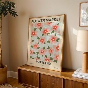 Oregon Flower Market Prints, Red Art, Printable Gallery Wall Set of 6